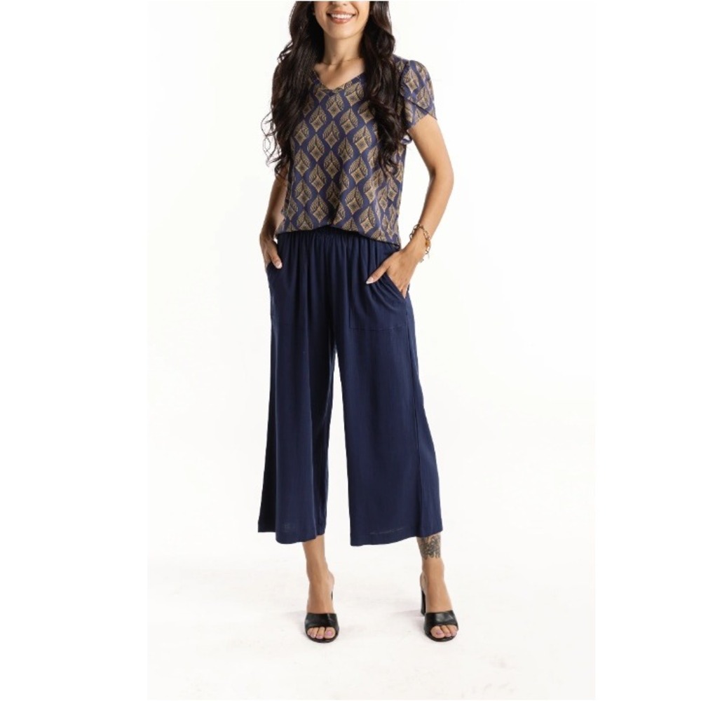 Lularoe Women's Blue Justine Wide Leg Crop Pants Size M NWT
